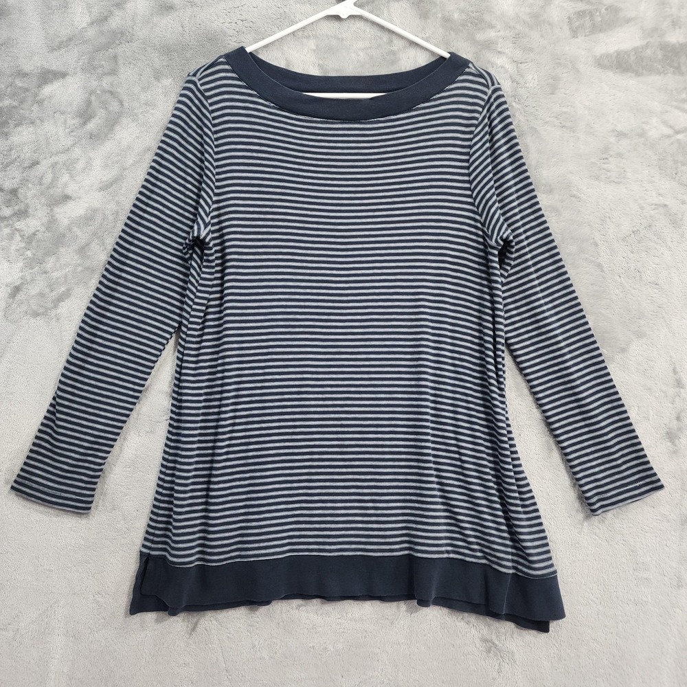 J.Jill Top Womens M PETITE Blue Striped Boat Neck Long Sleeve Tunic Perfect Pima